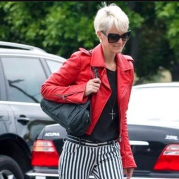 Balenciaga Designer Luxury Red Leather Moto Jacket- Small - Picture 7 of 15